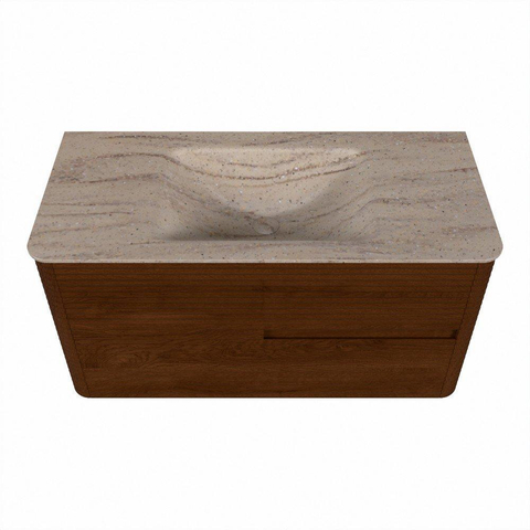 Mondiaz CIRO-DLUX Badkamermeubelset - 100x45x50cm - Solid surface wastafel Saba - 1 wasbak Midden - zonder kraangaten - 2 lades - Ruby SW1532140