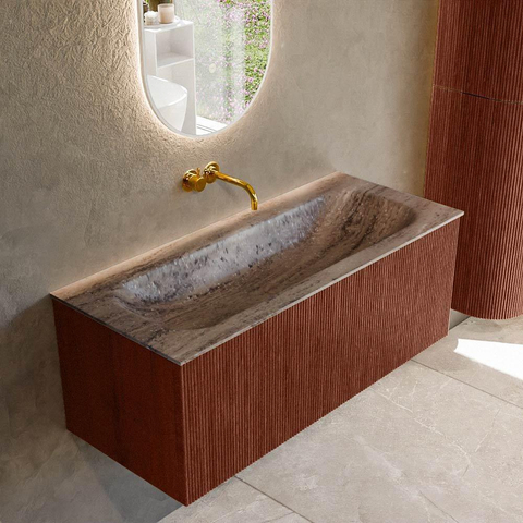 MONDIAZ KURVE-DLUX Meuble de salle de bains 110cm couleur Ruby avec 1 tiroir et 0 porte. Lavabo BIG MEDIUM Central sans trou de robinet Oza. SW1432809