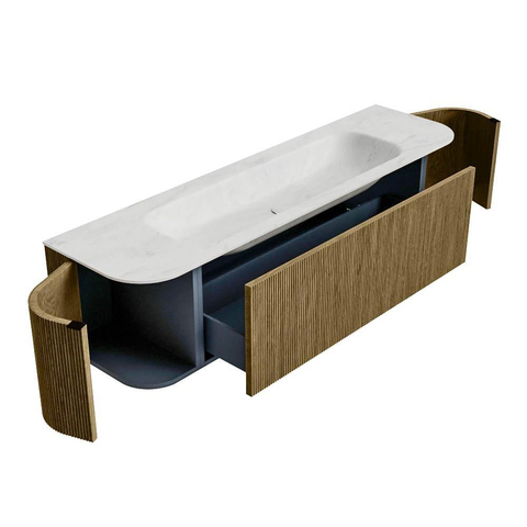 Mondiaz KURVE-DLUX Badkamermeubelset - 170x46x40cm - 1 lade - 2 deuren - wastafel solid surface - midden - 2 kraangaten - Dusk SW1414931
