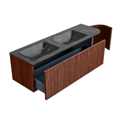 Mondiaz KURVE-DLUX Ensemble de meubles de salle de bains - 145x46x40cm - 1 tiroir - 1 porte - vasque solid surface - double / gauche - 2 trous de robinet - Ruby SW1416002