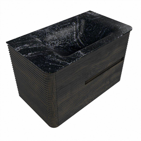 Mondiaz CIRO-DLUX Ensemble de meubles de salle de bains - 80x45x50cm - lavabo solid surface Lava - 1 vasque au milieu - sans trous de robinet - 2 tiroirs - Shadow SW1532256