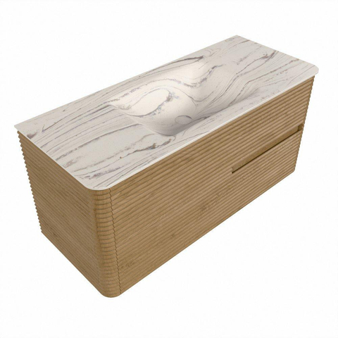 Mondiaz CIRO-DLUX Badkamermeubelset - 110x45x50cm - Solid surface wastafel Nata - 1 wasbak Midden - zonder kraangaten - 2 lades - Oak SW1531448