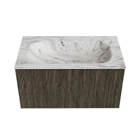 Mondiaz KURVE-DLUX Ensemble de meubles de salle de bains - 80x46x40cm - 1 tiroir - lavabo solid surface - central - sans trou de robinet - Shadow SW1414534