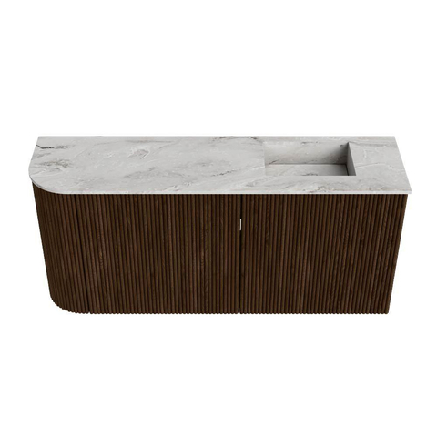 Mondiaz JOYA-DLUX 91.6cm toiletmeubel - ronding links kleur Walnut - Wastafel FAYE positie Rechts Zonder kraangat kleur Glace. SW1422410