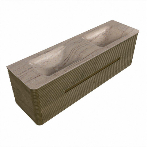 Mondiaz CIRO-DLUX Meuble de salle de bains - 160x45x50cm - Plan vasque solid surface Saba - 2 lavabos double - 2 trous de robinetterie - 4 tiroirs - Dusk SW1533099