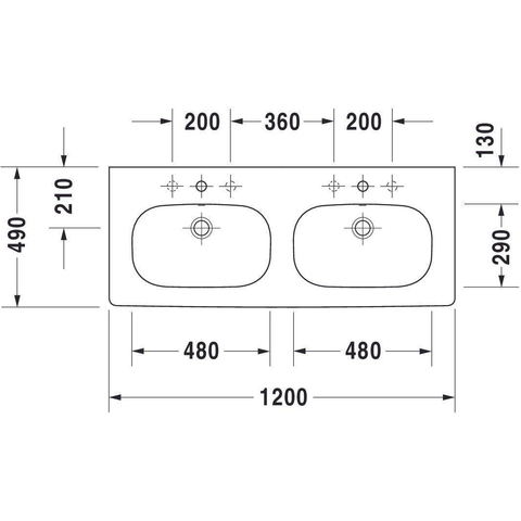Duravit D-code Dubbele wastafel - 120x49cm - met 2 kraangaten - met overloop - wit GA89091