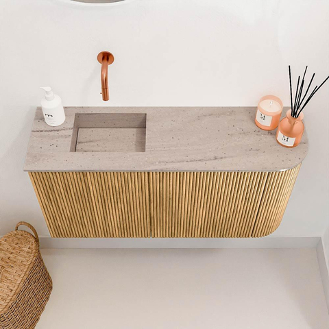 Mondiaz JOYA-DLUX 81.6cm meuble de toilette - arrondi droit couleur Oak - Vasque FAYE position Gauche Sans trou de robinet couleur Saba. SW1424209