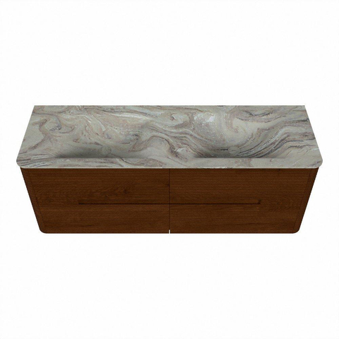 Mondiaz CIRO-DLUX Badkamermeubelset - 140x45x50cm - Solid surface wastafel Glace - 2 wasbak Dubbel - zonder kraangaten - 4 lades - Ruby SW1531663
