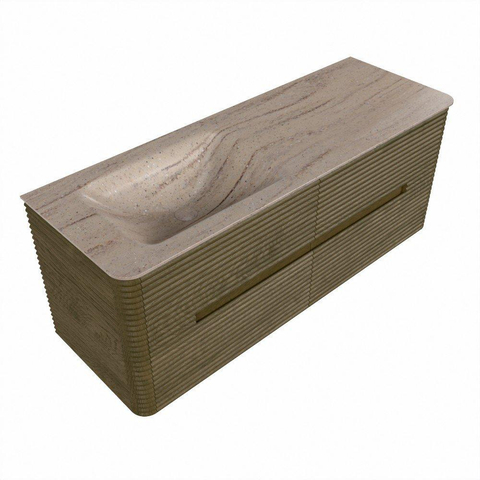 Mondiaz CIRO-DLUX Badkamermeubelset - 130x45x50cm - Solid surface wastafel Saba - 1 wasbak Links - zonder kraangaten - 4 lades - Dusk SW1533339
