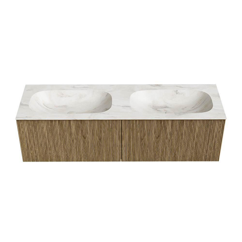 Mondiaz KURVE-DLUX Badkamermeubelset - 150x46x40cm - 2 lade - wastafel solid surface - dubbel - 2 kraangaten - Dusk SW1415200