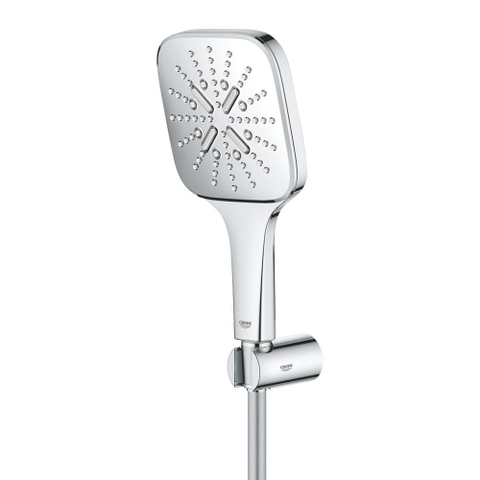 GROHE Rainshower SmartActive 130 Cube Ensemble de douchette - 3 types de jets - carré - avec support - flexible lisse - 150 cm - chrome SW471470