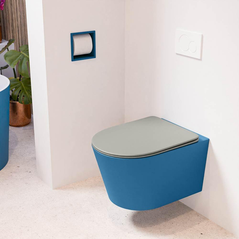 Mondiaz LAVIE hangtoilet – spoelrandloos – 36 x 53 cm – met softclose zitting – Jeans (blauw), zitting Smoke (lichtbruin) SW1208730