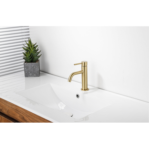 Fortifura Calvi Slim Wastafelkraan - 17.4cm - opbouw - PVD - geborsteld messing (goud) SW720545