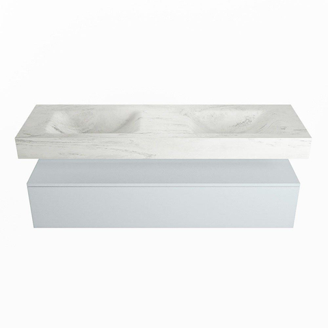 Mondiaz ALAN-DLUX Ensemble de meuble - 150cm - meuble Clay mat - 1 tiroir - Lavabo Cloud Opalo suspendu - vasque Gauche et droite - 0 trous de robinet SW807004