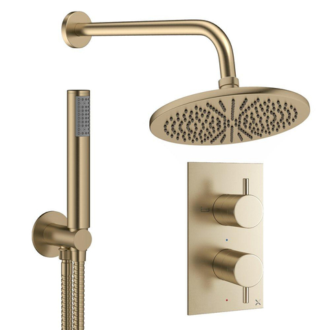 Crosswater MPRO Regendoucheset inbouw - 2 hendels - 30cm douchekop - handdouche - wandarm - geborsteld messing (goud) SW1472610