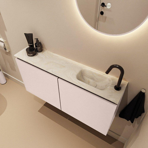 MONDIAZ TURE-DLUX meuble WC 100 cm Rosee. Lavabo EDEN Ostra position à droite. Avec 1 trou de robinet. SW1105043