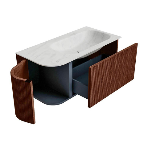 Mondiaz KURVE-DLUX Badkamermeubelset - 95x46x40cm - 1 lade - 1 deur - wastafel solid surface - rechts - zonder kraangat - Ruby SW1415707