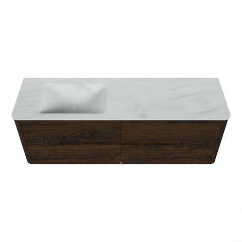 Mondiaz CIRO-DLUX Badkamermeubelset - 150x45x50cm - Solid surface wastafel Opalo - 1 wasbak Links - 1 kraangat - 4 lades - Walnut SW1530341