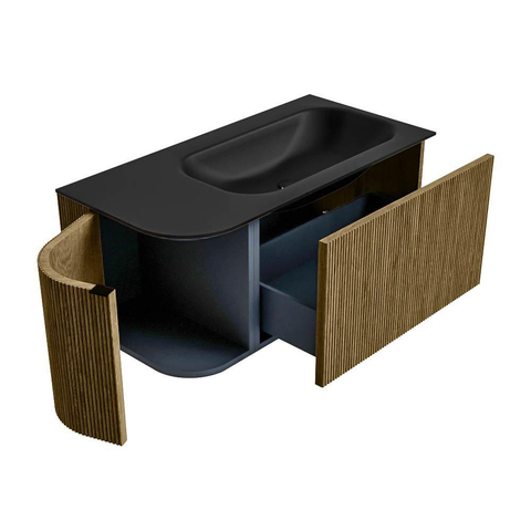 Mondiaz KURVE Badkamermeubelset - 95x46x40cm - 1 lade - 1 deur - wastafel solid surface - rechts - zonder kraangat - Dusk SW1415091