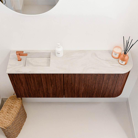 Mondiaz JOYA-DLUX 101.6cm toiletmeubel - ronding rechts kleur Ruby - Wastafel FAYE positie Links 1 kraangat kleur Ostra. SW1423822