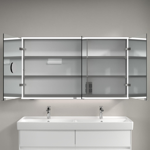 Villeroy & Boch My View Now My view spiegelkast - 130x75cm - 3 deuren - 3 contactdoos LED - zilver SW641584