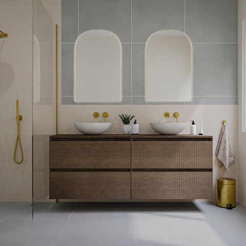 Saniclass Holz Atelier Meuble sous lavabo - 160x45x60cm - 4 tiroirs - Chêne charcoal SW1420814