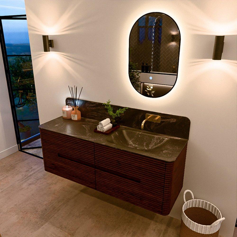 Mondiaz CIRO-DLUX Meuble de salle de bains - 140x45x50cm - Vasque en solid surface Lava - 1 lavabo à droite - sans trous de robinet - 4 tiroirs - Ruby SW1531600