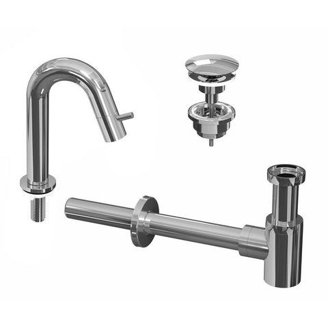 INK 4A Kit robinet lave-mains - robinet lave-mains sur pied - courbé bas - toujours ouvert - bonde et siphon design - Chrome SW692994
