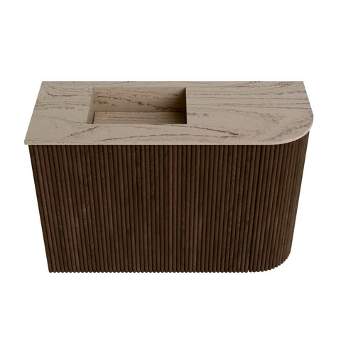 Mondiaz JOYA-DLUX 61.6cm toiletmeubel - ronding rechts kleur Walnut - Wastafel FAYE positie Links Zonder kraangat kleur Arena. SW1424343