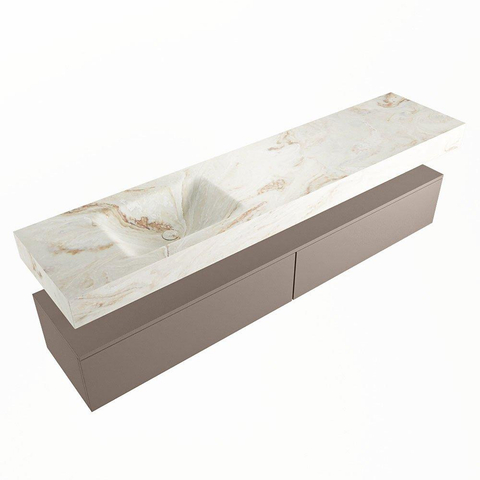 Mondiaz ALAN-DLUX Ensemble de meuble - 200cm - meuble Smoke mat - 2 tiroirs - Lavabo Cloud Frappe suspendu - vasque Gauche - 0 trous de robinet SW805242