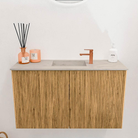Mondiaz JOYA-DLUX 70cm toiletmeubel - kleur Oak - Wastafel FAYE positie Midden 1 kraangat kleur Opalo. SW1422135