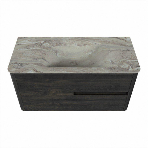 Mondiaz CIRO-DLUX Ensemble de meubles de salle de bains - 100x45x50cm - Vasque solid surface Glace - 1 vasque au milieu - 1 trou de robinetterie - 2 tiroirs - Shadow SW1532239