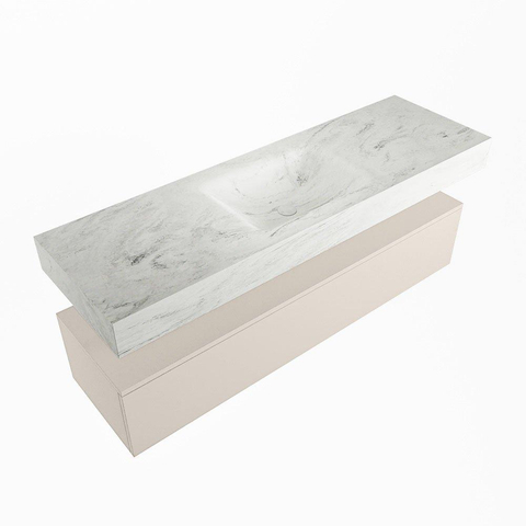 Mondiaz ALAN-DLUX Ensemble de meuble - 150cm - meuble Linen mat - 1 tiroir - Lavabo Cloud Opalo suspendu - vasque Centre - 1 trou de robinet SW806615