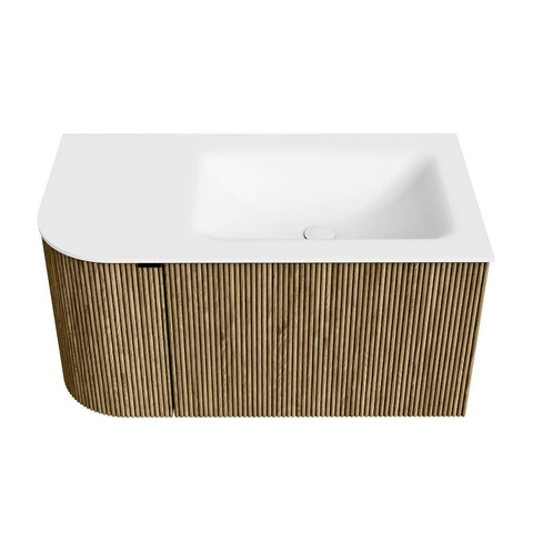 Mondiaz KURVE Badkamermeubelset - 85x46x40cm - 1 lade - 1 deur - wastafel solid surface - rechts - 1 kraangat - Dusk SW1414744