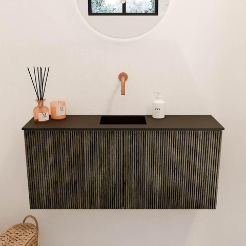 Mondiaz JOYA 90cm meuble de salle de bains - couleur Shadow - Vasque FAYE position Milieu Sans trou de robinet couleur Urban. SW1421506