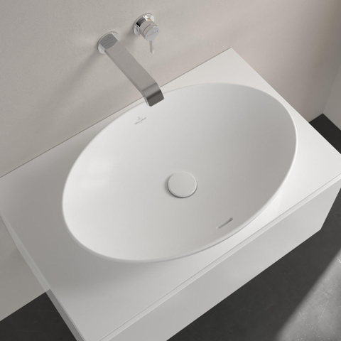 Villeroy & Boch Loop & Friends opzetwastafel - 62x42cm - zonder kraangat - met overloop CeramicPlus - Stone White (mat wit) SW644101