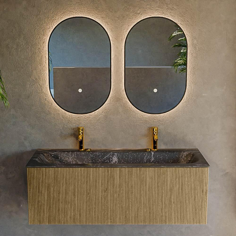 Mondiaz KURVE-DLUX Ensemble de meuble de salle de bains - 120x46x40cm - 1 tiroir - vasque solid surface - central - 2 trous de robinet - Dusk SW1415537