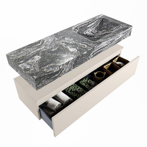 MONDIAZ ALAN - DLUX Badkamermeubelset - 130cm - onderkast - Linen - 1 lade - vrijhangende wastafel - wasbak rechts - 1 kraangat - Lava SW808203