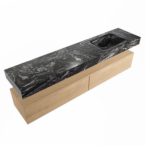 Mondiaz ALAN-DLUX Ensemble de meuble - 200cm - meuble Washed Oak mat - 2 tiroirs - Lavabo Cloud Lava suspendu - vasque Droite - 1 trou de robinet SW808992