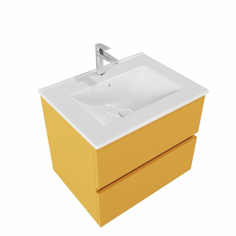 MONDIAZ VICA Badkamermeubelset - 60cm - 2 lades - wasbak Denia midden - 1 kraangat - keramiek ocher SW411098