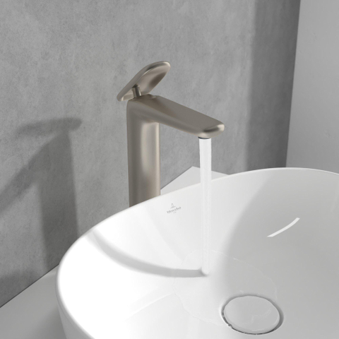 Villeroy & Boch Antao 1 greeps wastafelkraan verhoogd - met push open afvoergarnituur - Brushed Nickel (rvs) SW974199