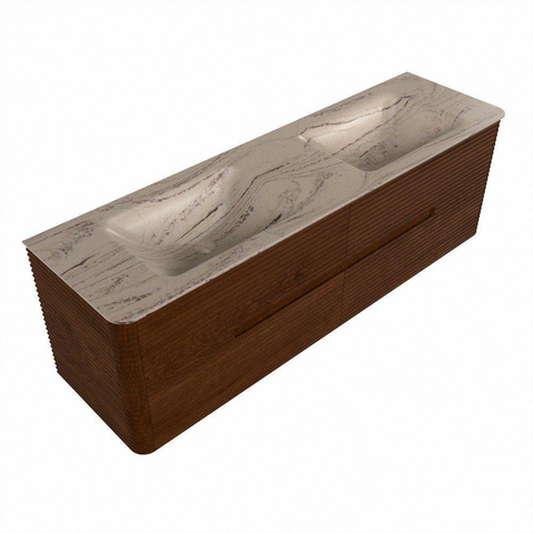 Mondiaz CIRO-DLUX Badkamermeubelset - 160x45x50cm - Solid surface wastafel Arena - 2 wasbak Dubbel - zonder kraangaten - 4 lades - Ruby SW1531717