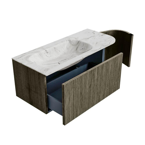 Mondiaz KURVE-DLUX Badkamermeubelset - 105x46x40cm - 1 lade - 1 deur - wastafel solid surface - links - zonder kraangat - Shadow SW1414539
