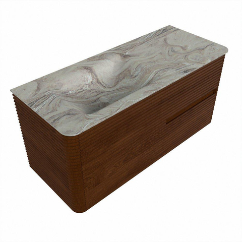 Mondiaz CIRO-DLUX Badkamermeubelset - 110x45x50cm - Solid surface wastafel Glace - 1 wasbak Links - zonder kraangaten - 2 lades - Ruby SW1531652