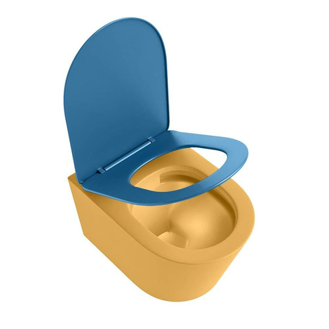 Mondiaz LAVIE WC suspendu – sans bride – 36 x 53 cm – avec abattant softclose – Ocher (jaune), abattant Jeans (bleu) SW1208639