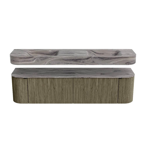 MONDIAZ THOR-DLUX 180cm meuble de salle de bains arrondi gauche + droite couleur Shadow avec 2 tiroirs et 2 portes. Vasque suspendue CLOUD Double sans trou de robinet couleur Sombra. SW1466357
