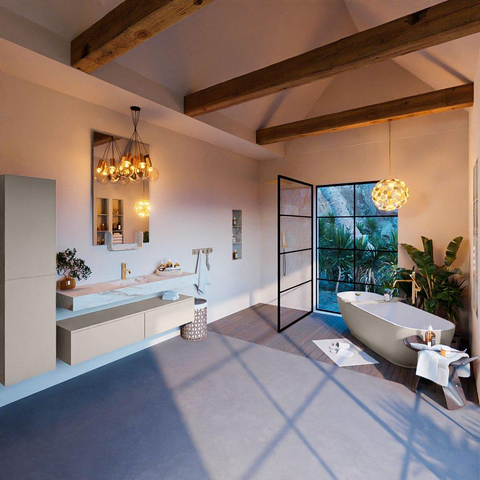 Mondiaz ALAN-DLUX Ensemble de meuble - 150cm - meuble Linen mat - 2 tiroirs - Lavabo Cloud Frappe suspendu - vasque Centre - 1 trou de robinet SW804850