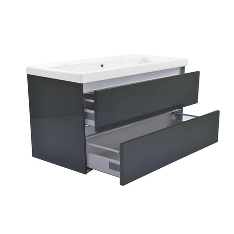 Wiesbaden Vision Meuble sous vasque avec 2 tiroirs 100 x 46 cm gris laqué brillant SW95817
