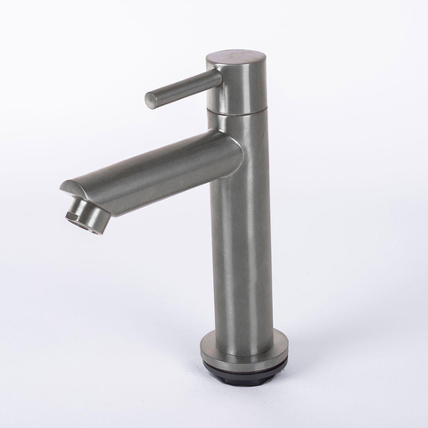 FortiFura Calvi ensemble de robinetterie pour lave-mains avec robinet bas sur pied, bonde toujours ouverte et siphon design PVD Gunmetal poli SW798642