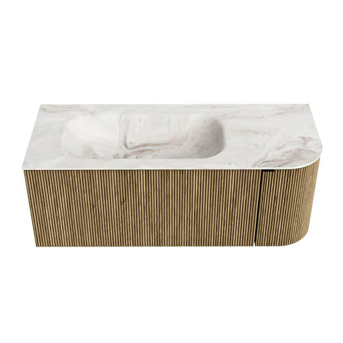 Mondiaz KURVE-DLUX Ensemble de meubles de salle de bains - 115x46x40cm - 1 tiroir - 1 porte - lavabo solid surface - gauche - sans trou de robinet - Dusk SW1414903